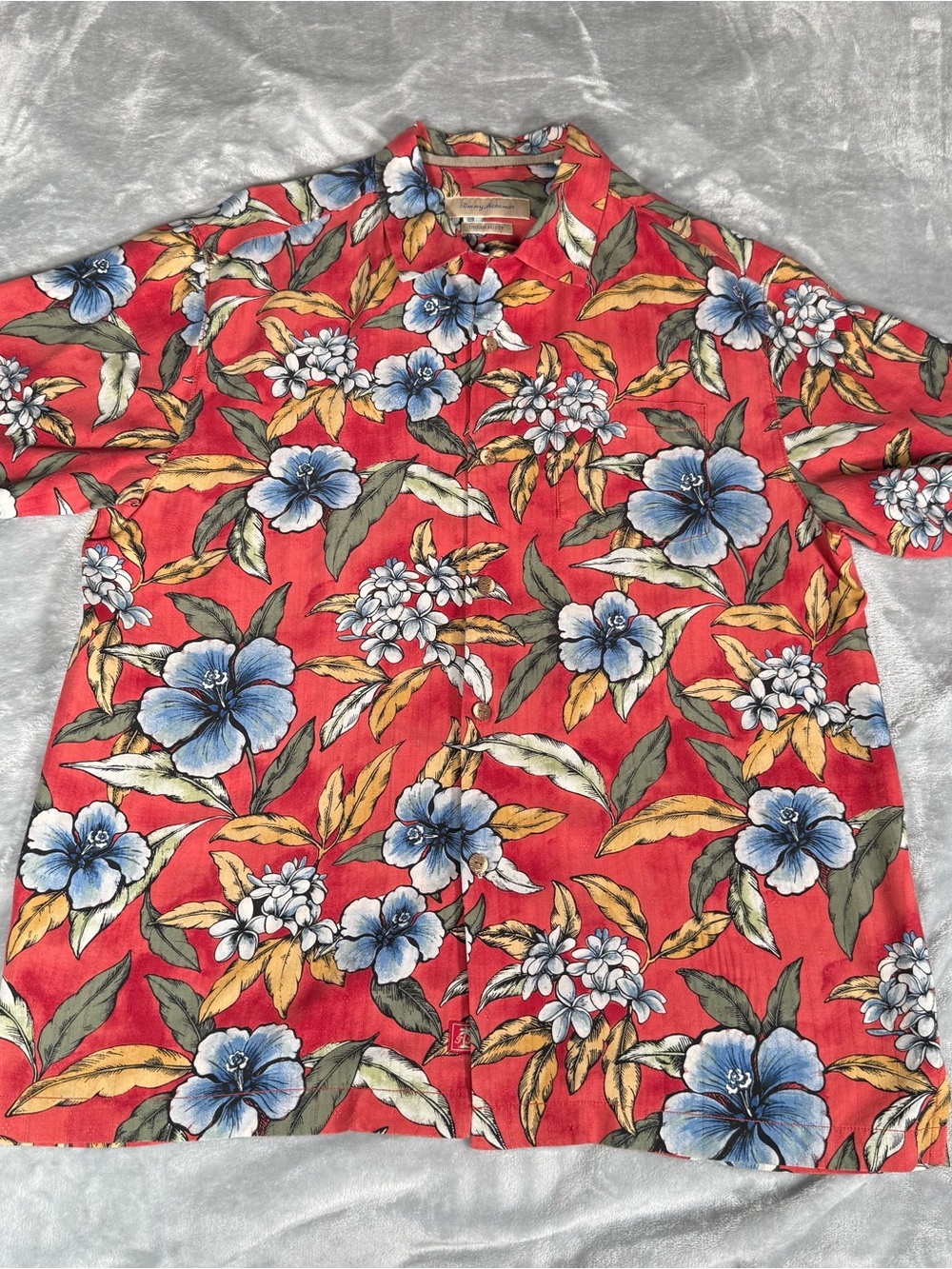 Tommy Bahama Hawaiian Shirt Mens L Silk Floral Loop Collar Colorful Vacation